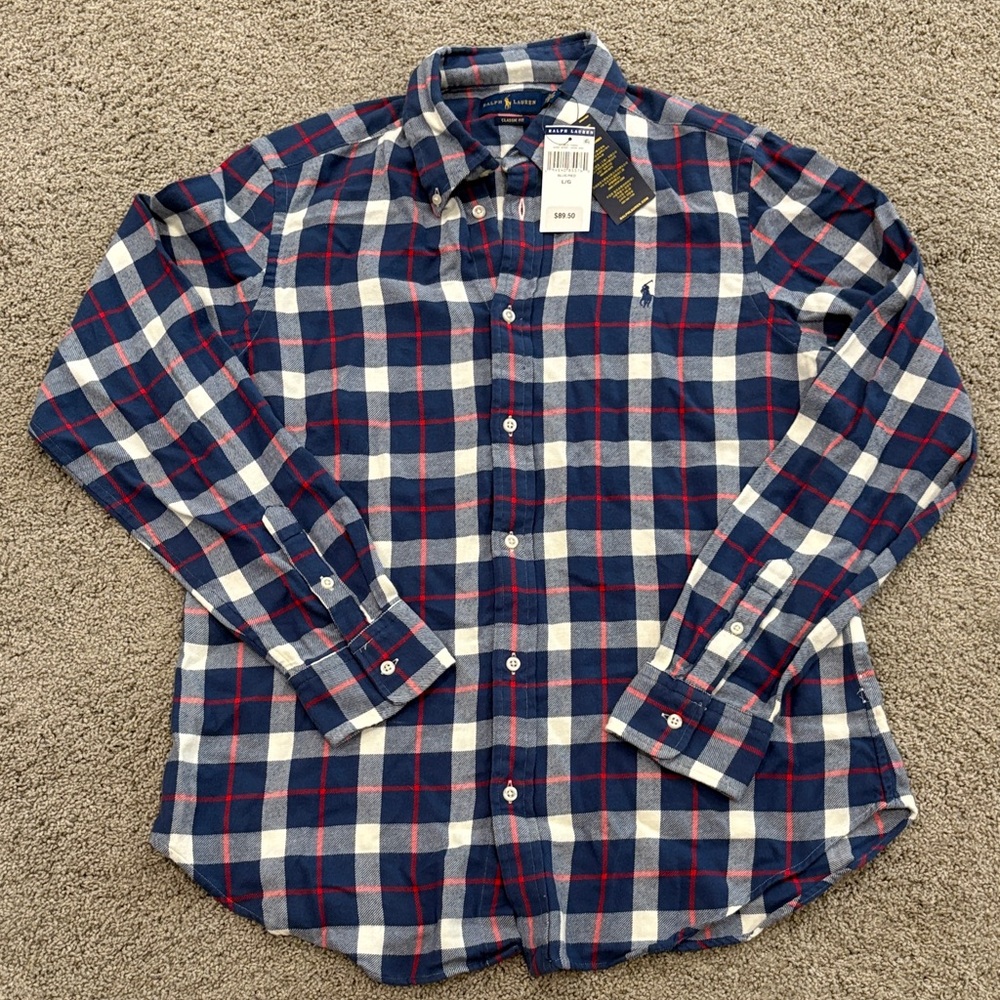 Polo by Ralph Lauren Men's Navy and Red Plaid Shirt